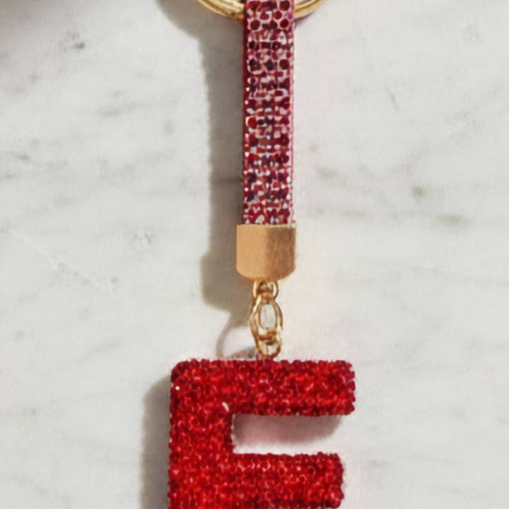 Initial Letter Red Crystal Glam Key Ring & Bag Charm for wholesale on Faire2