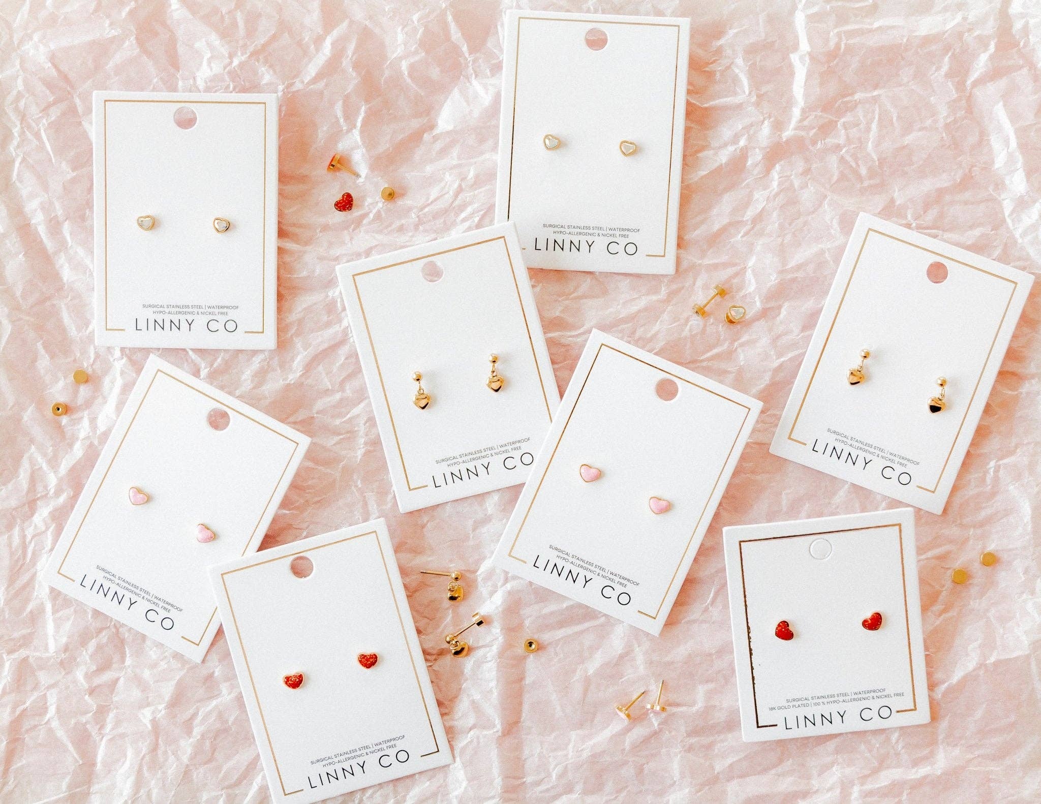 LINNY CO - Wholesale Stud/Post Earrings - Screwback Stud Earrings - Nora Heart Pink8