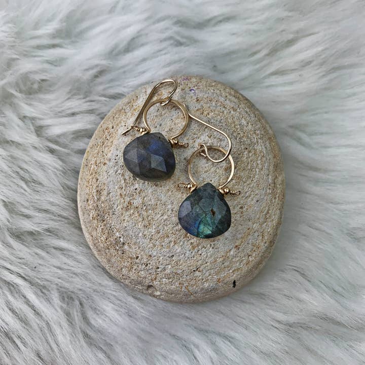 Labradorite Faceted Drops 14k Gold Filled Frames Gold Hoop for wholesale by Enclave Gold
