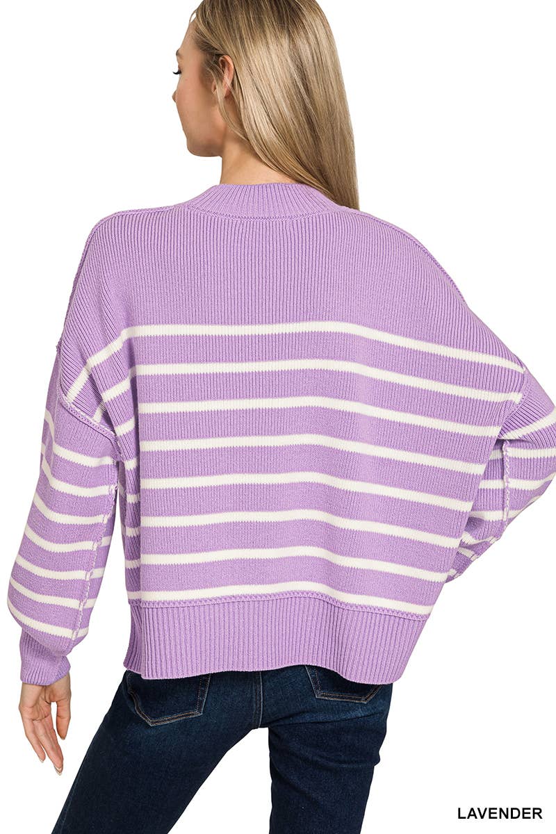 Vanilla Monkey - Wholesale Knit Sweater - Women's - Exposed Seam Striped Oversized Sweater10