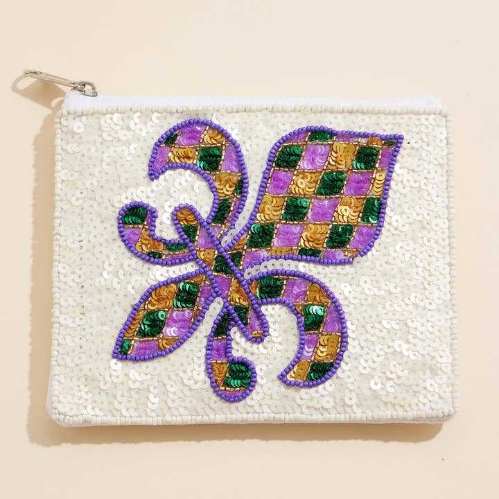 Mardi Gras Fleur-de-Lis Sequin Pouch for wholesale by Frem