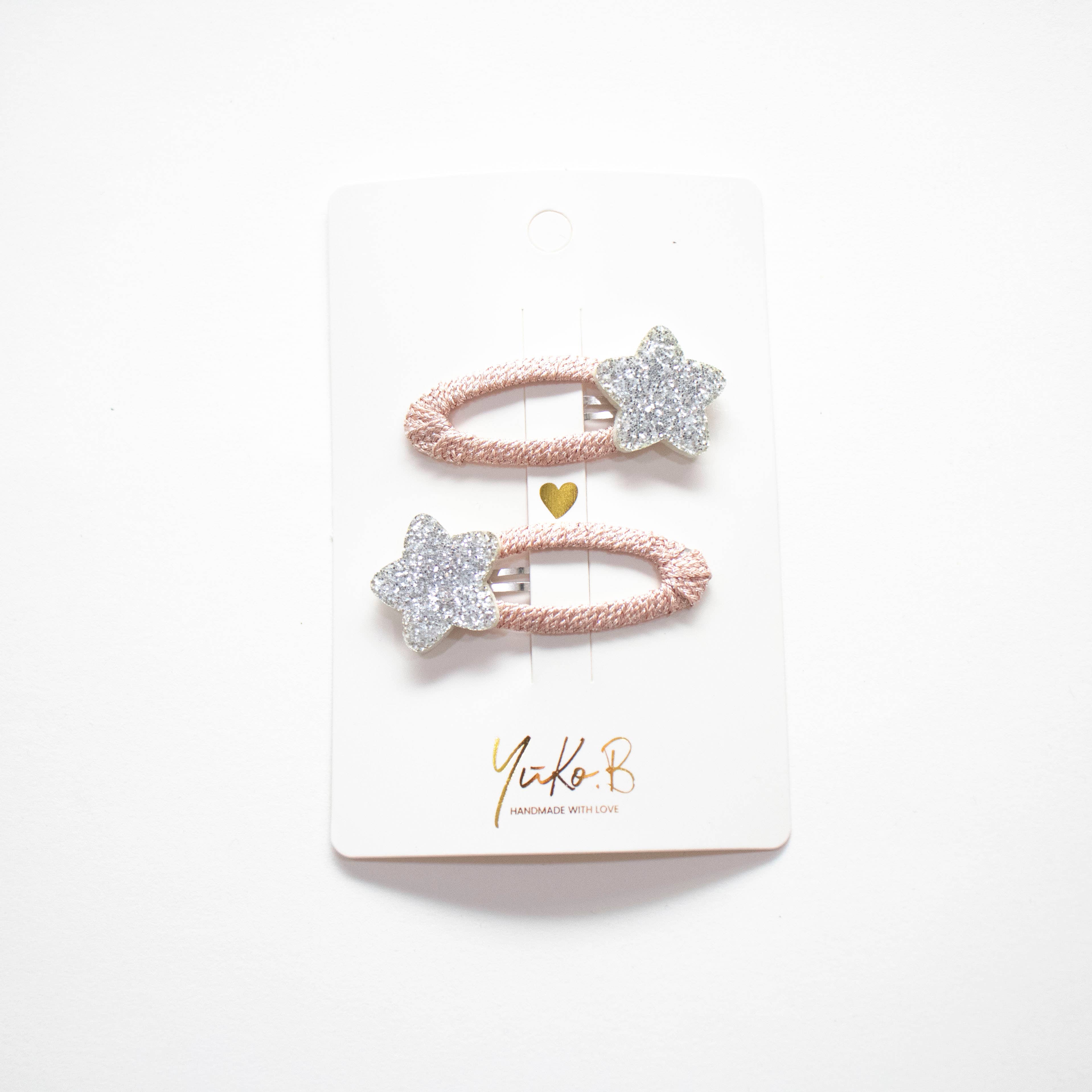 Yuko B – wholesale Barrette – kids – Children's Glitter Barrettes - Blue Stars - Paris Collection3