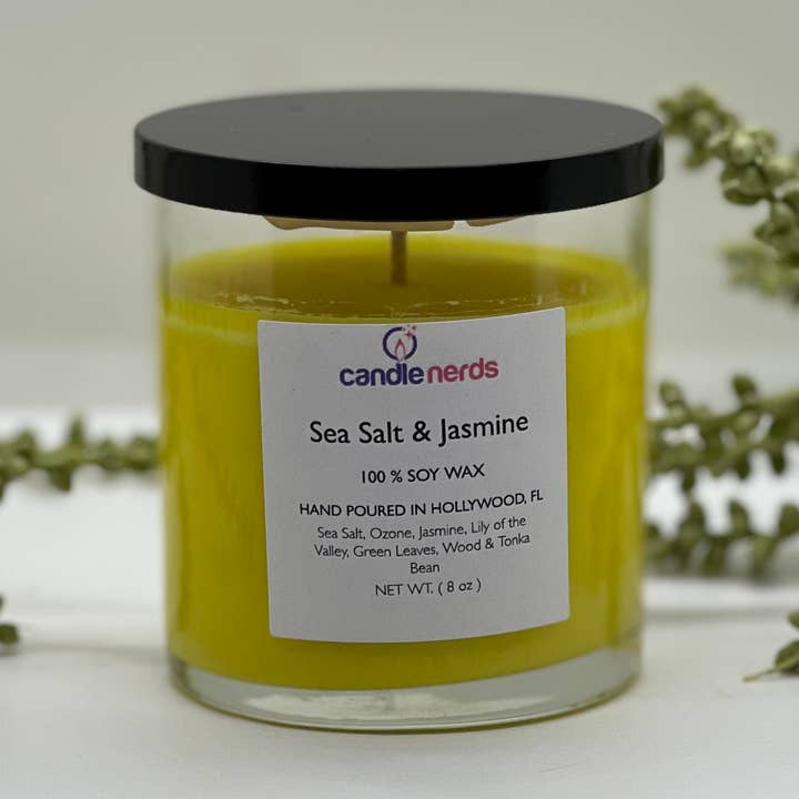 Vela Seasalt Jasmine y soja en tarro de vidrio con tapa negra para venta al por mayor de Candle Nerds