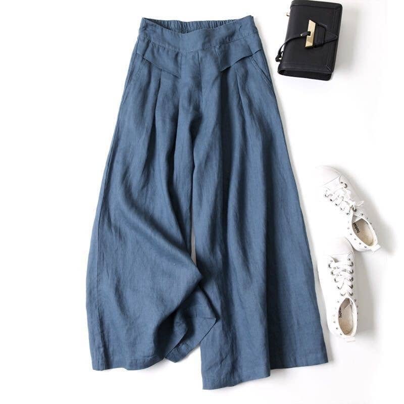FurDecoration - Wholesale Pants - Women's - High Waist Wide Leg Pants - Solid Color Lightweight Crop8