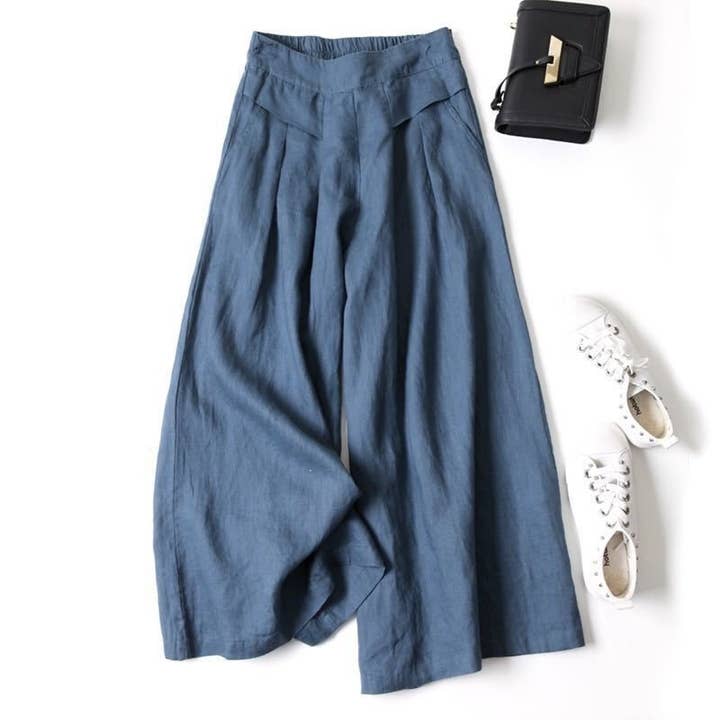 FurDecoration - Wholesale Pants - Women's - High Waist Wide Leg Pants - Solid Color Lightweight Crop8