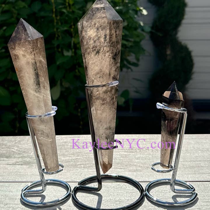 KayleeNYC - Wholesale Spiritual Stone/Crystal - Wholesale Lot 3 pcs Natural Smoky Quartz Scepter w stand2