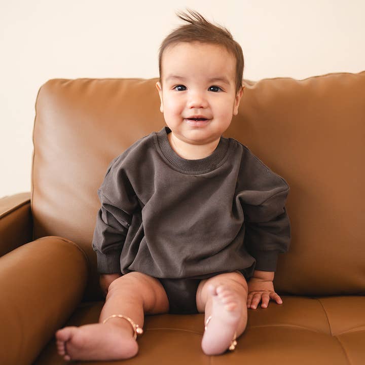 Oversized Cozy Romper - Faded Black for wholesale by Addie Joy company