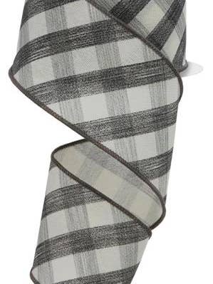 2.5" x 10yd Woven-Look Diagonal Check - Dark Cream, Black and Grey - RGE159538 for wholesale by General Wholesale Inc