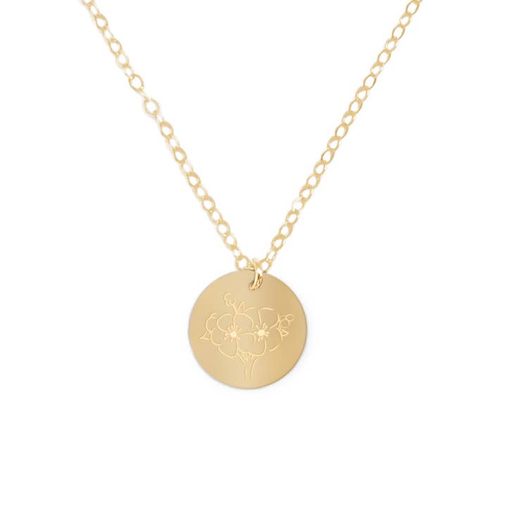 May Birth Flower Gold Filled Lily Pendant Necklace for wholesale by Zen and Zuri