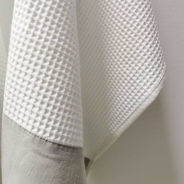 Paño de cocina de piqué de gofre con ribete de lino para venta al por mayor de Haims Porto