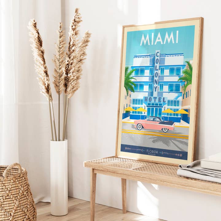 Olahoop Travel Posters - Wholesale Poster - Miami Florida - Colony Hotel - USA Travel Poster2