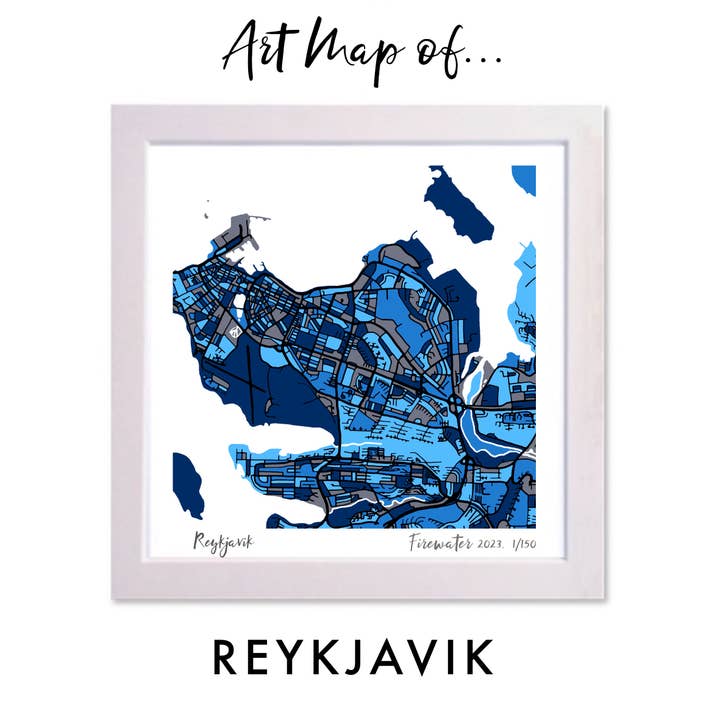 REYKJAVIK, ISLAND ART MAP - HANDRITAD & BEGRÄNSAD UPPLAGA för wholesale av Firewater Gallery