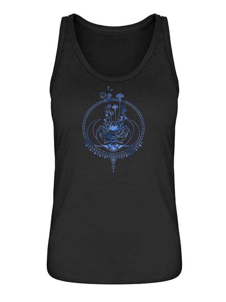 Lotusblomst med måner - kvinders premium organiske tank top for engroshandel hos Uwaldu
