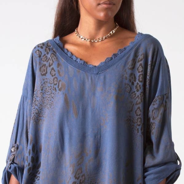 V-Neck Blouse with Leopard Print for wholesale by Gigi Moda