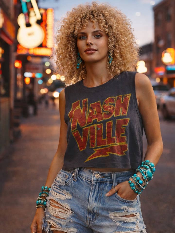 Nashville Rocks Muscle Crop Top for wholesale by Country Deep Apparel
