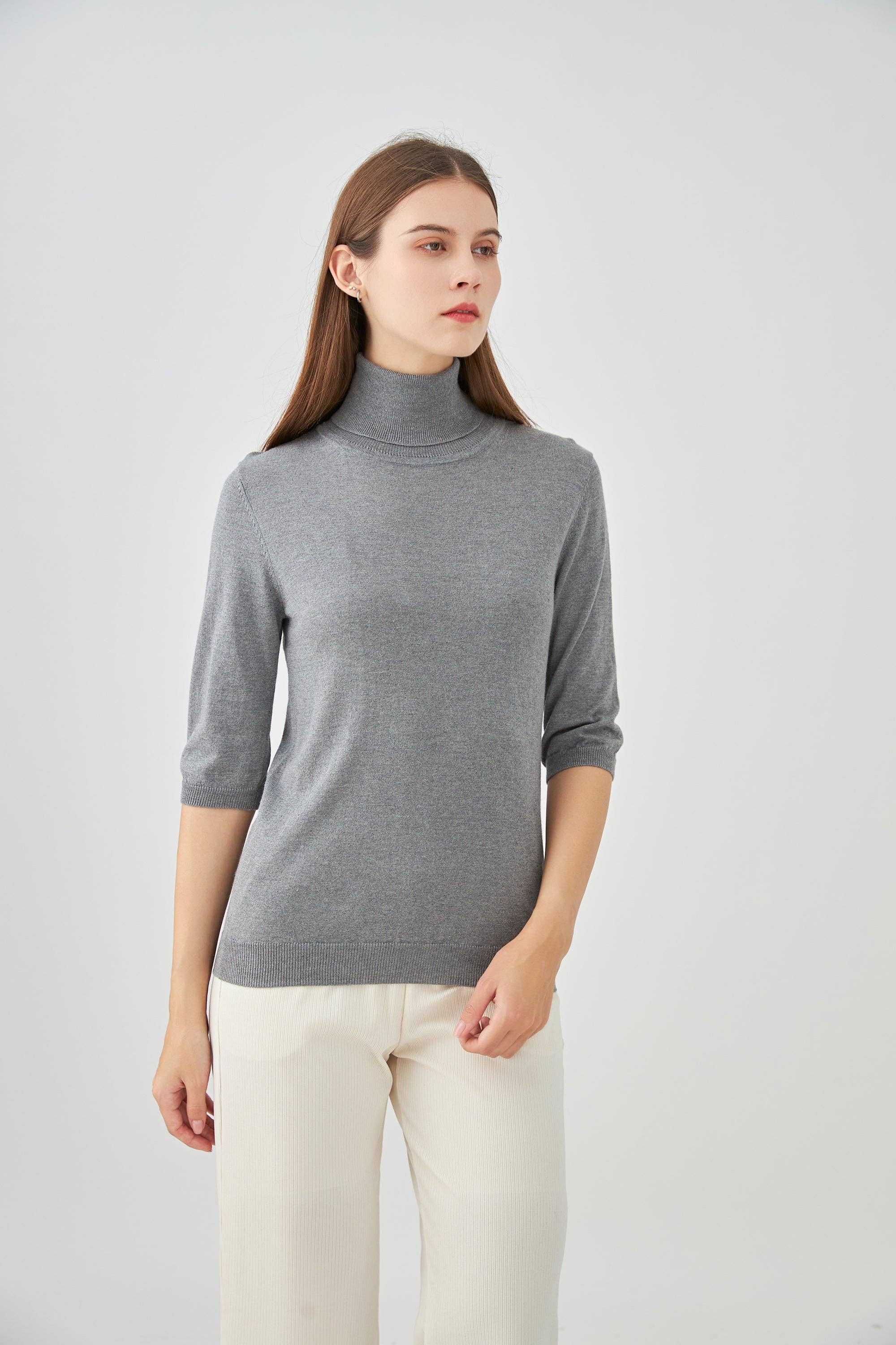 jw.atelier - Wholesale Knit Sweater - Women's - Silk & cashmere turtleneck elbow-length sleeves3