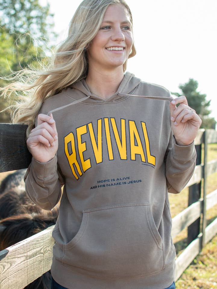 Western Graphic 'Revival - Hope is Alive' Brown Hoodie for wholesale by American Farm Company
