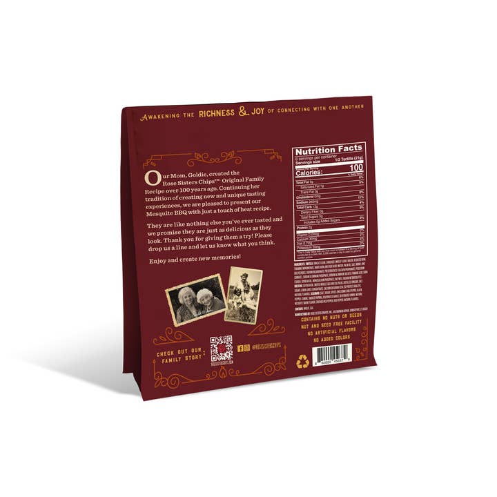 Rose Sisters Chips - Wholesale Crisps - Mesquite BBQ with Heat Baked Flour Tortilla Chips -Snack Sz1
