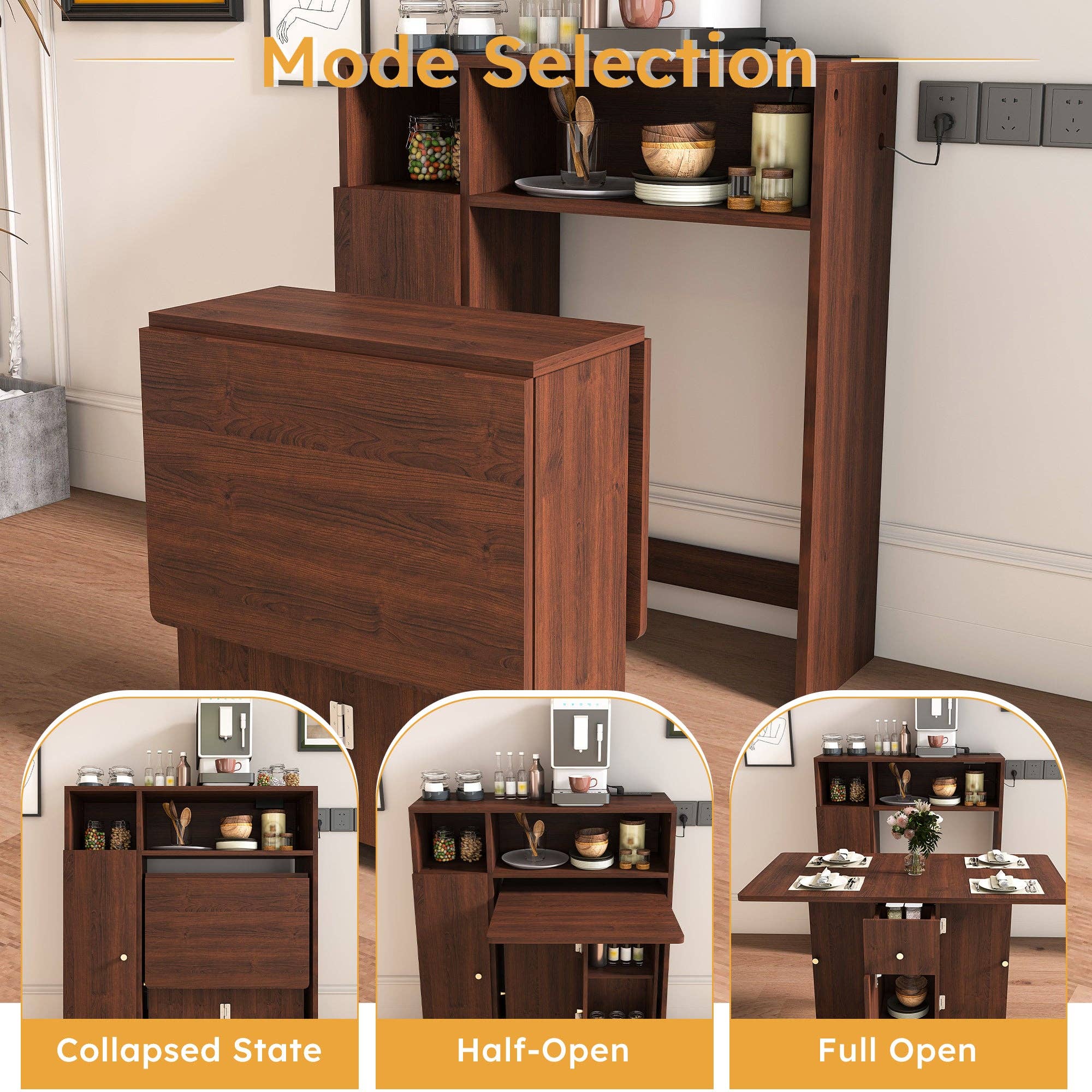 39F Inc. - Wholesale Sideboard - Folding Dining Table with Wall Storage and Power Socket6