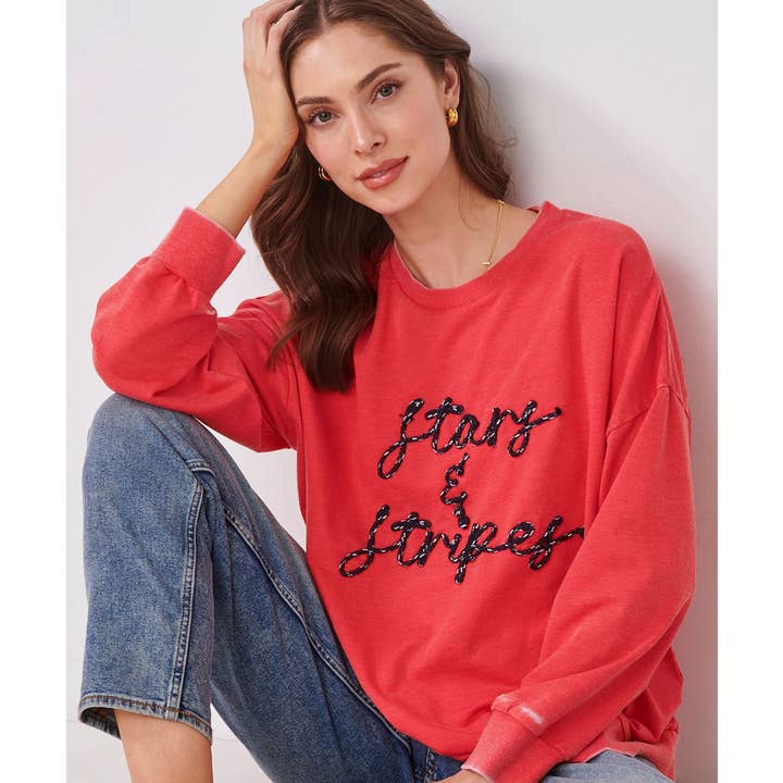 Relaxed Crew Neck Pullover, Stars & Stripes for wholesale by Charlie Paige