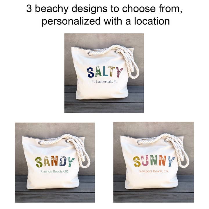 Custom Beach Tote with Rope Handles – Salty, Sandy, Sunny for wholesale by Sockprints