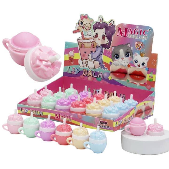 ASSORTED Iced Drink Cup Round Soft Touch Lip Balm - 24 pcs for wholesale on Faire