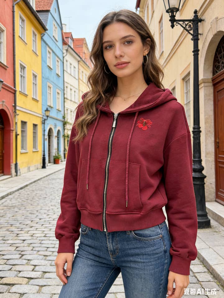 Hættetrøje med lynlås og broderede butterflydetaljer for engroshandel hos Chilli Girl Collection