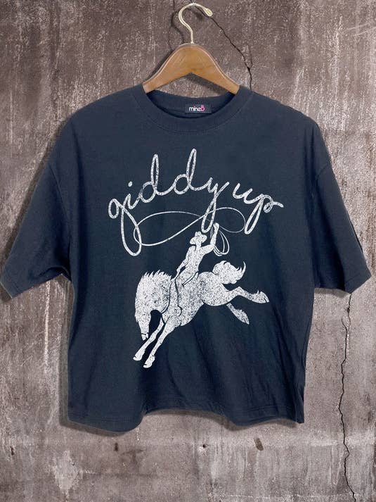 MINEB - Wholesale Screen Printed T-Shirt - Women's - Giddy Up Graphic Crop Tee0