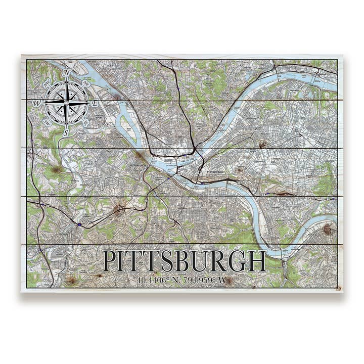 Pittsburgh, PA 18x24 Wood Pallet Map for wholesale by Map Mom