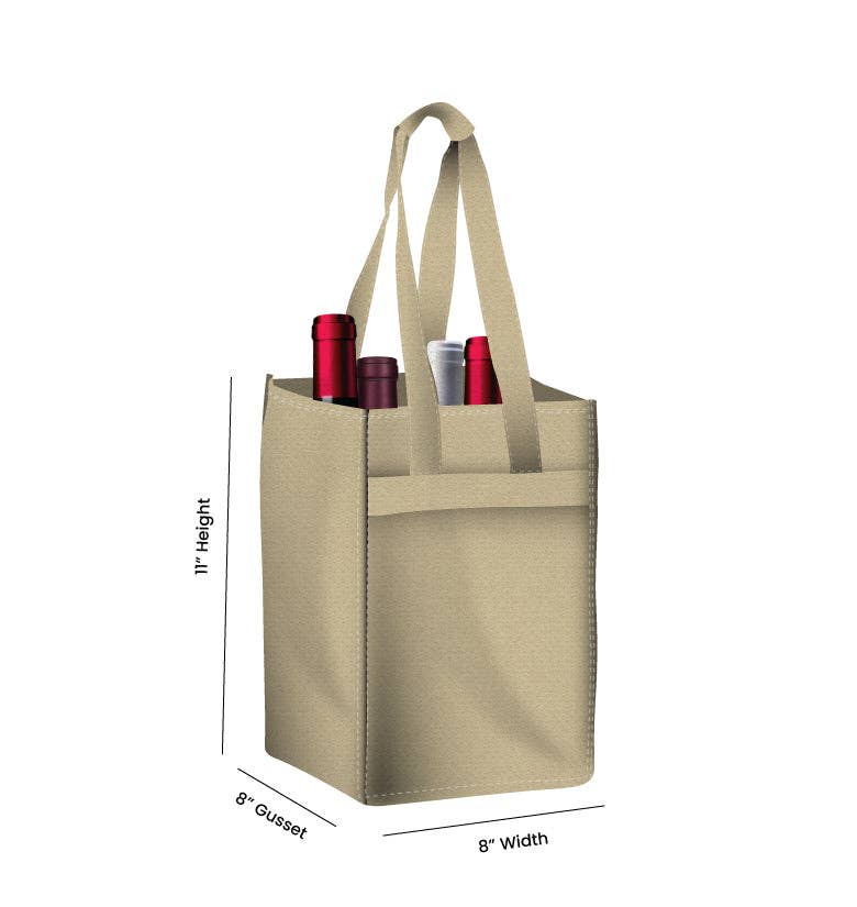 Non Woven Totes - Wholesale Wine Tote - Reusable 4-Bottle Wine Tote Bag-8x11x8 with Bottom Gusset | Custom Printed Wine Totes10