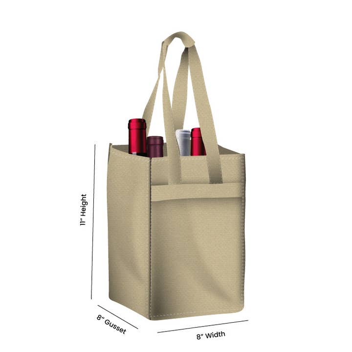 Non Woven Totes - Wholesale Wine Tote - Reusable 4-Bottle Wine Tote Bag-8x11x8 with Bottom Gusset | Custom Printed Wine Totes10