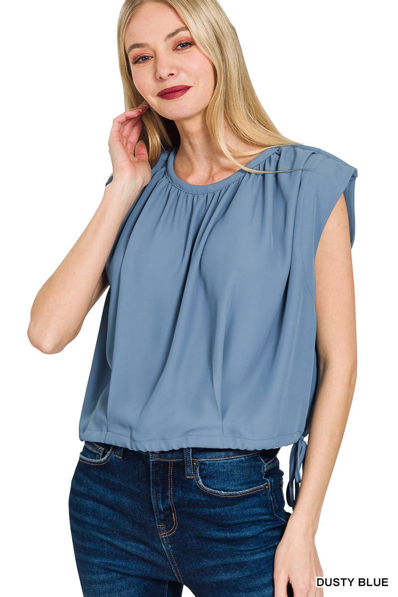 Vanilla Monkey - Wholesale Blouse - Women's - Woven Drawstring Tie Side Sleeveless Top2