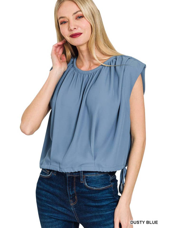 Vanilla Monkey - Wholesale Blouse - Women's - Woven Drawstring Tie Side Sleeveless Top2