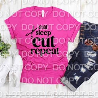 Eat Sleep Cut Repeat Single Color (Adult) for wholesale by Heat Transfer Hub