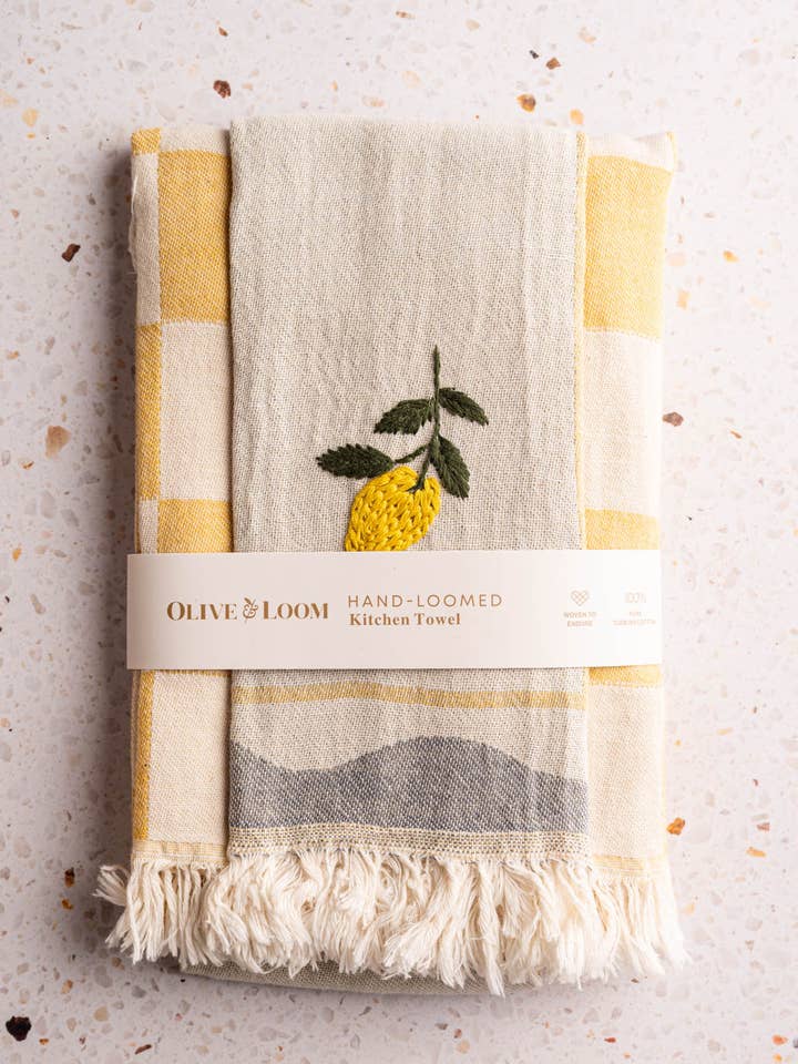 Lemon - Hand Stitched Kitchen Towel for wholesale by Olive & Loom