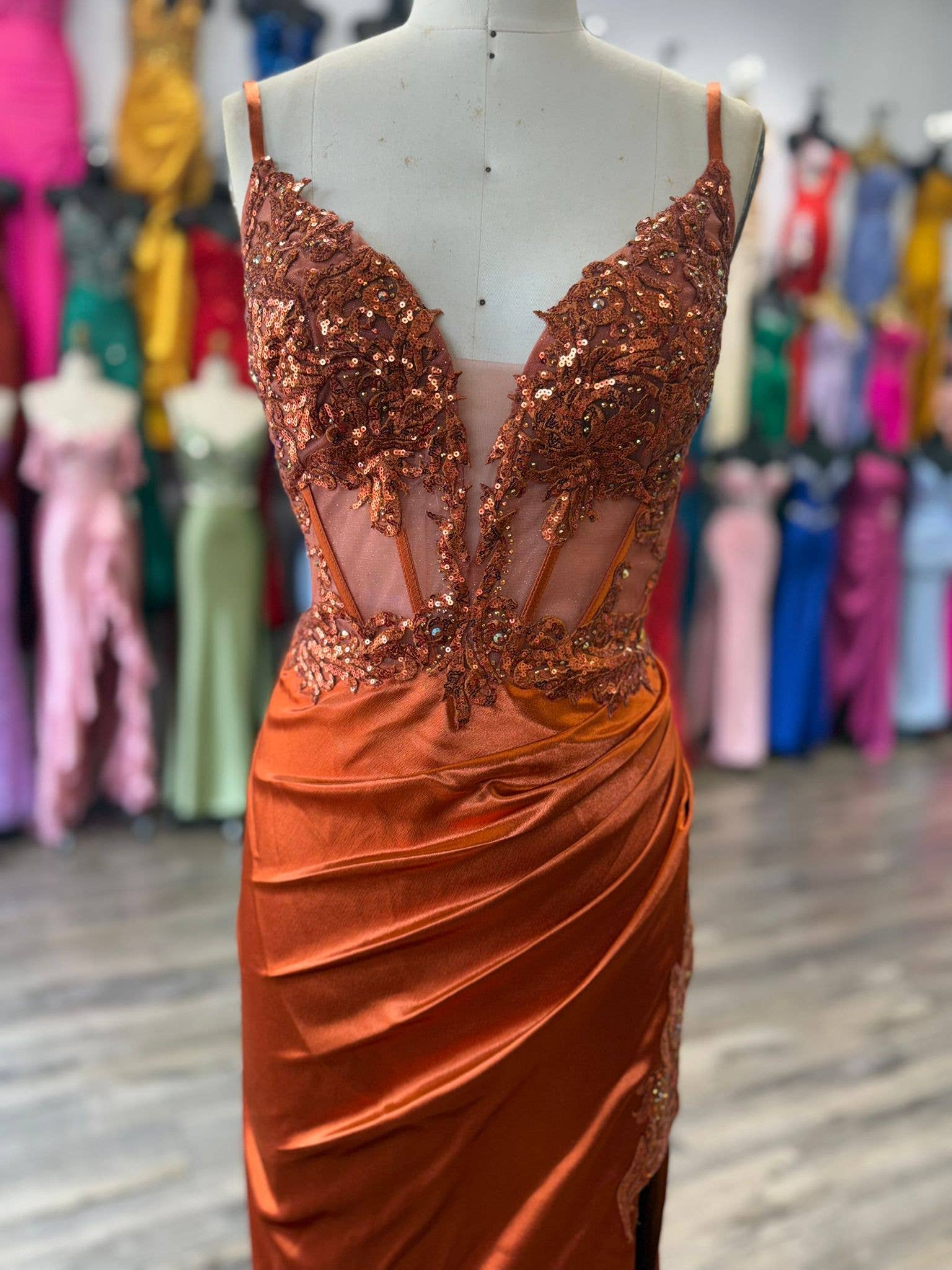 La Veneto - Wholesale Dress - Women's -  Deep v-neckline, thin straps, embellished bodice & leg slit4