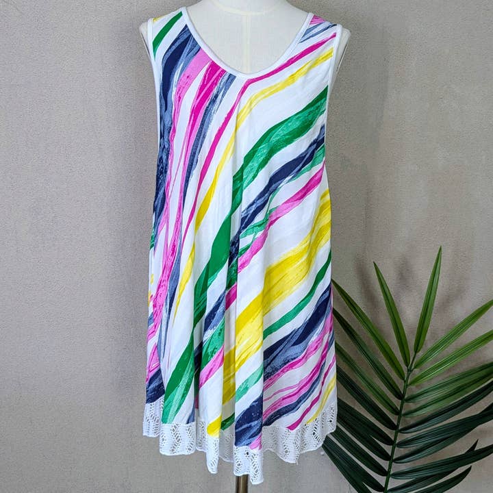 Top sem mangas de algodão com padrão de riscas diagonais aleatórias (M-L) por atacado de Tempest Designs