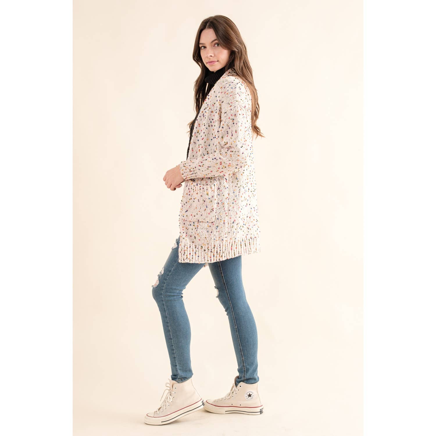 Sweet Generis - Wholesale Cardigan - Women's -  CARDIGAN W RAINBOW POPCORN SPECKLES24