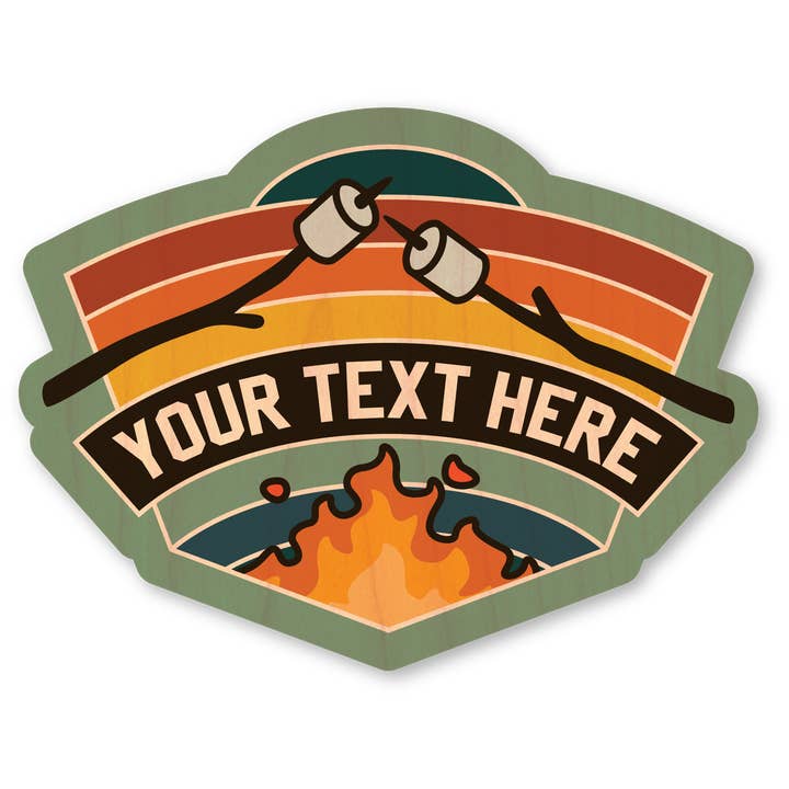 Mini Wood Sticker - Retro Smores Badge for wholesale by Morris Magnets