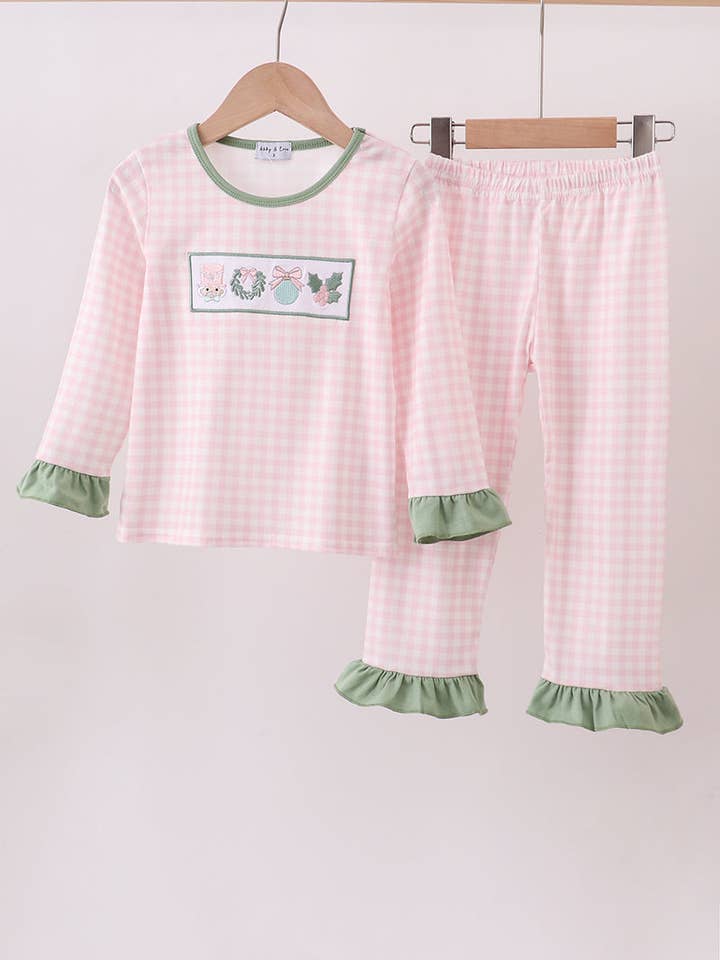 Mom & Co. - Wholesale Sleepwear Set - Kids - Pink nutcracker embroidery gingham pajama set