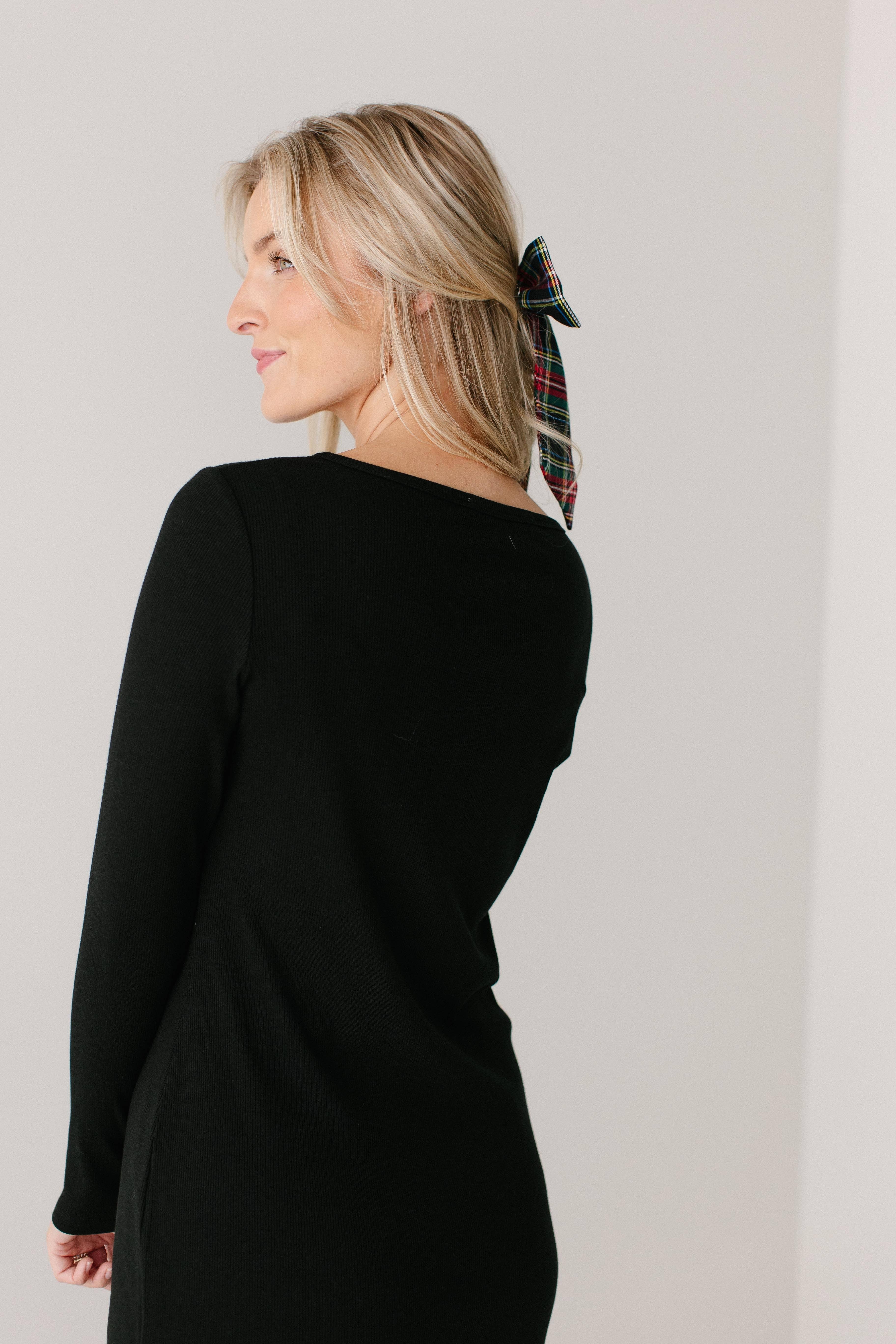 Black 'Constance' Bamboo Blend Ribbed Long Sleeve Midi Dress for wholesale on Faire10