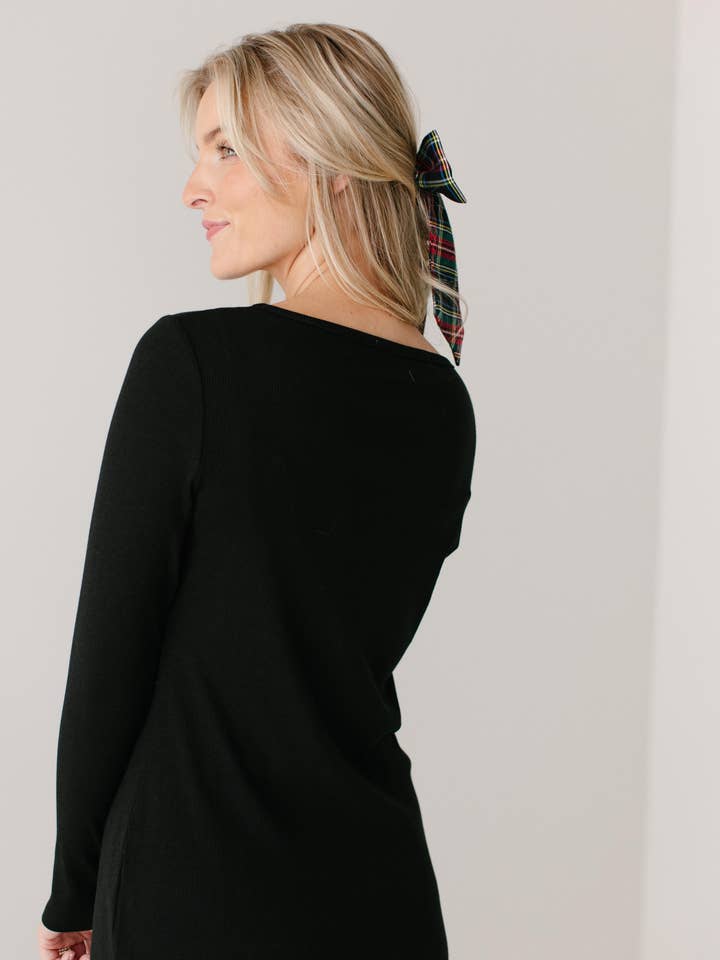 Black 'Constance' Bamboo Blend Ribbed Long Sleeve Midi Dress for wholesale on Faire10