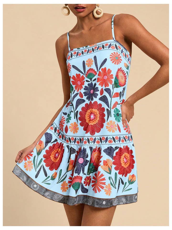 Rosa Clothing - Wholesale Dress - Women's - Vacay Vibrant Bohemian Floral Mini Dress