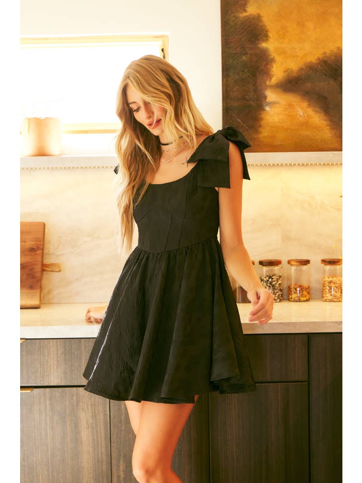 idem ditto - Wholesale Dress - Women's - LOVELY TEXTURED FLARE MINI DRESS WITH BOW STRAPS10