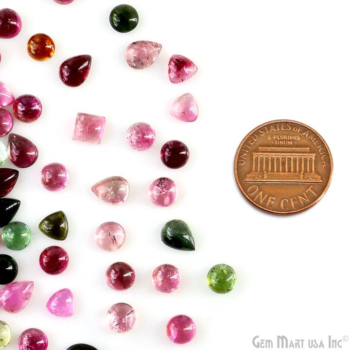 GemMartUSA - Wholesale Spiritual Stone/Crystal - Multi Tourmaline Round & Pears Cabochon,5-7mm,5 Ct Loose Gem