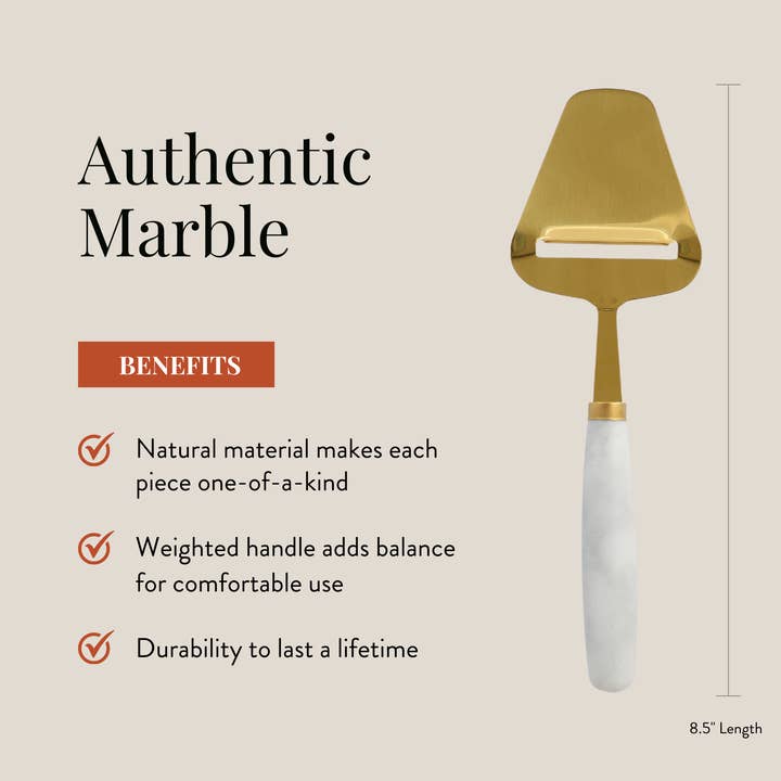 HOST AT HOME by The Bamboo Abode - Wholesale Cheese Spreader - White Marble Handheld Cheese Slicer, Cheese Plane