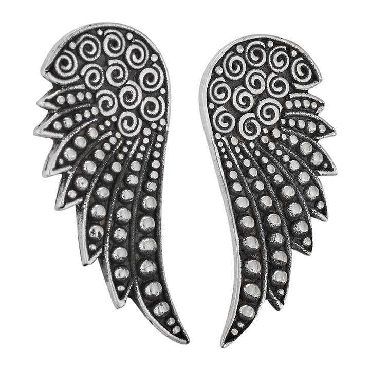 Fly By Night Sterling Silver Wing Stud Earrings for wholesale by Tiger Mountain Jewelry