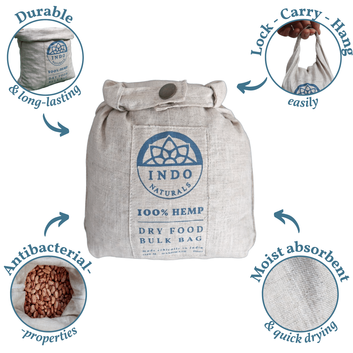 Indo Naturals - Wholesale Food Storage Wrap/Bag - DRY FOOD BULK BAG: 100% Hemp1