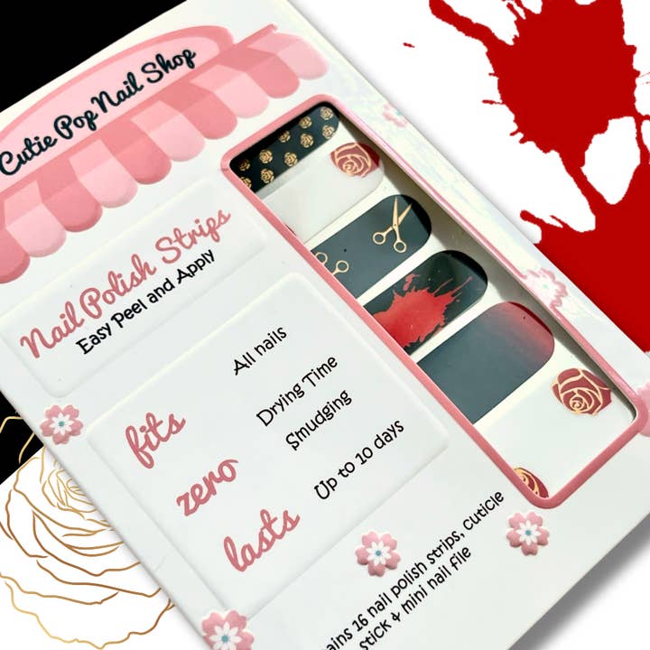 Tiras de Unhas Anime de Espião Assassino – Ombre Vermelho e Preto (16 pcs) por atacado de Cutie Pop Nail Shop