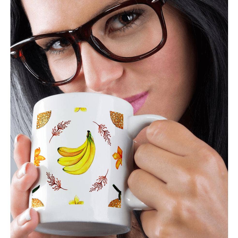 3dRose - Wholesale Coffee Mug - 3dRose, Tropical Fruit, Bananas, and Flowers Pattern, Mug9